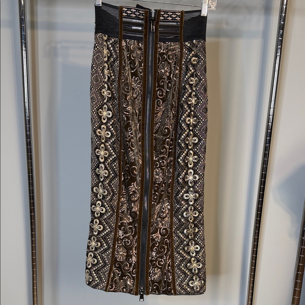 Byron Lars Brown Heavy beaded Pencil Skirt-New-One of a kind - Picture 5 of 7